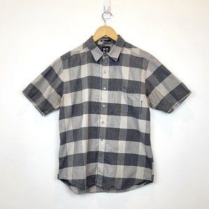Billabong Men's Gray Plaid Short Sleeve Button Up Shirt, Size Small, GUC